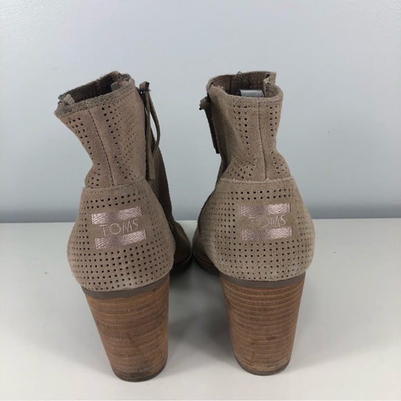 TOMS MAJORACA tan suede leather peep toe ankle boot - Picture 6 of 10